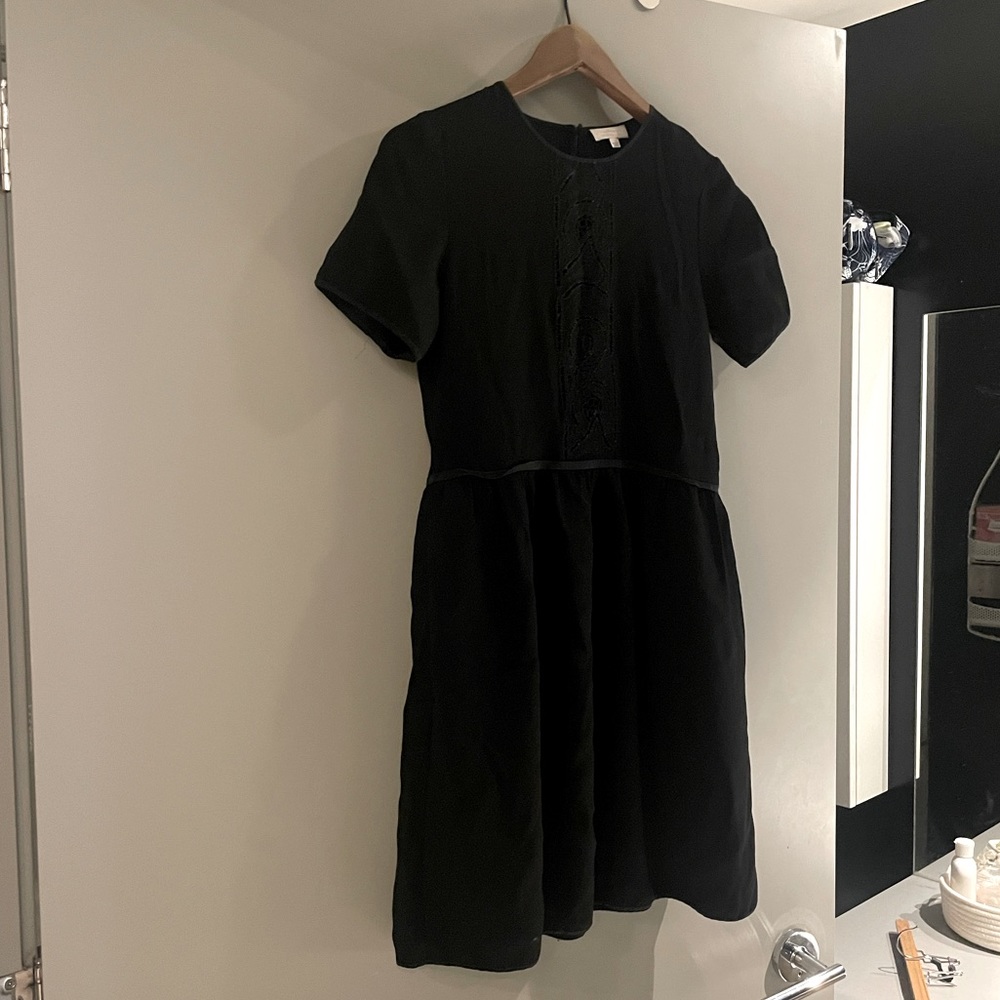 Wilfred Black & Embroidered Chest Detail Peasant Dress w Pockets | Size XXS
